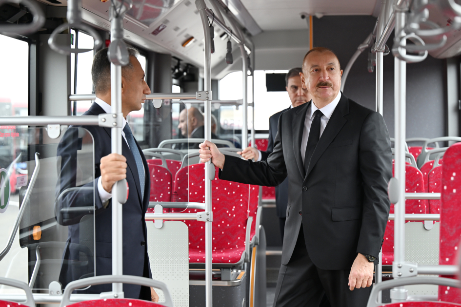 Президент Ильхам Алиев принял участие в открытии Гянджинского автопарка ООО BakuBus