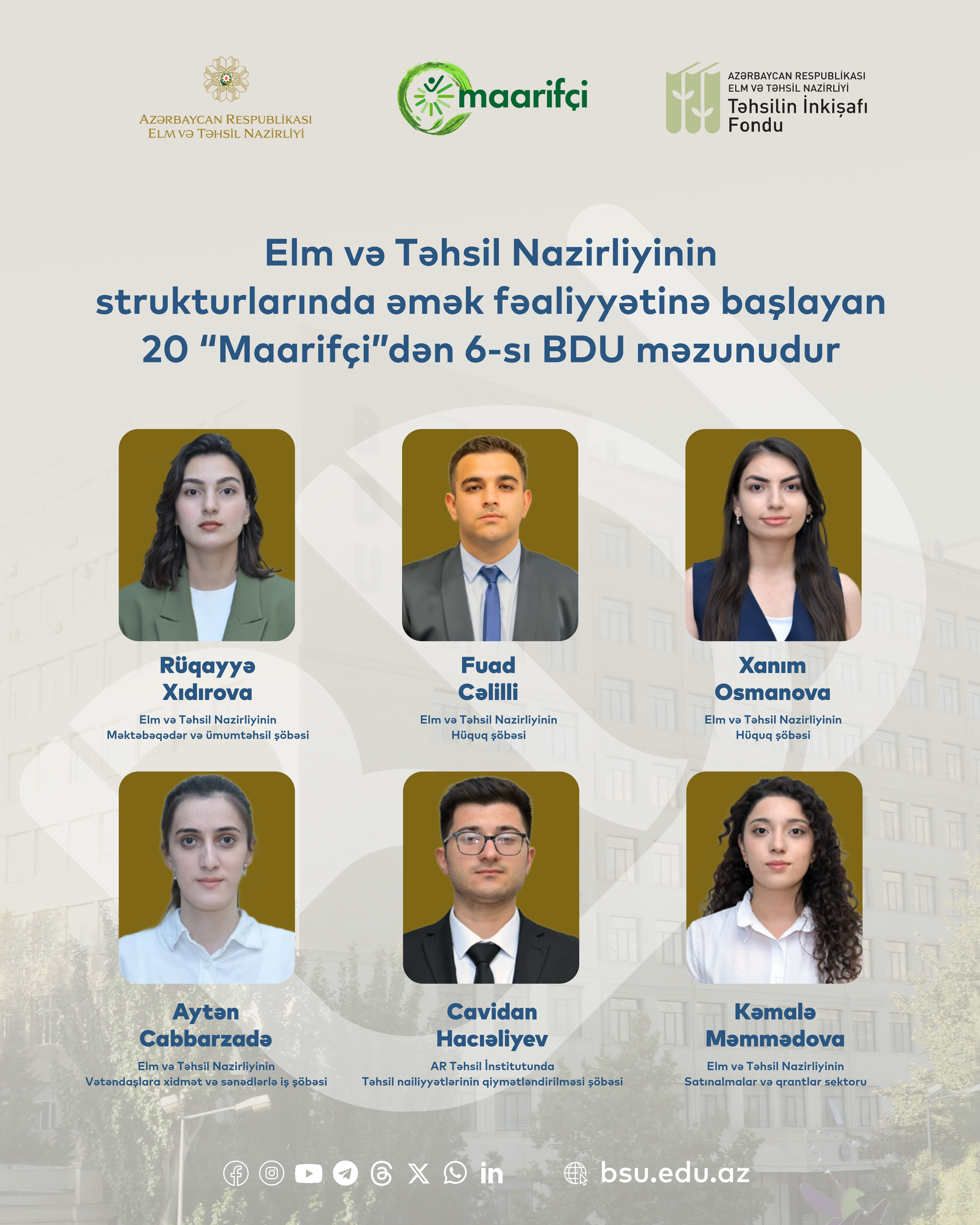 6 выпускников БГУ, прошедших третьюпрограмму «Maarifçi», началиработать в структурах Министерства науки и образования