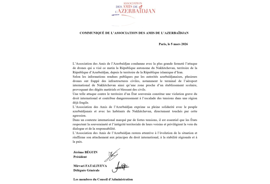 Ассоциация друзей Азербайджана: Полностью солидарны с народом Азербайджана
