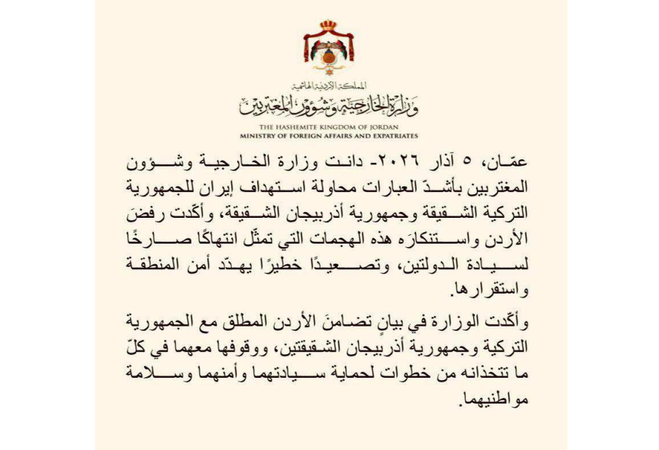 МИД Иордании резко осудило атаки Ирана на Азербайджан