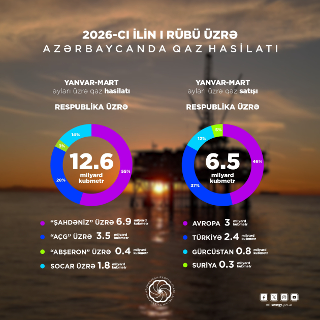 
В I квартале в Азербайджане добыто 6,6 млн тонн нефти и 12,6 млрд кубометров газа