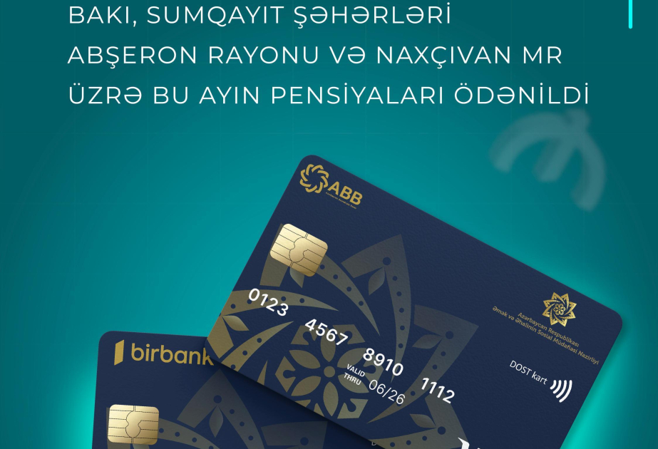
Выплачены пенсии за этот месяц по Баку, Сумгайыту, Абшерону и Нахчывану