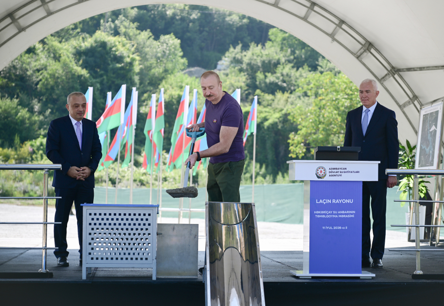 Президент Ильхам Алиев заложил фундамент водохранилища Хакаричай в Лачине