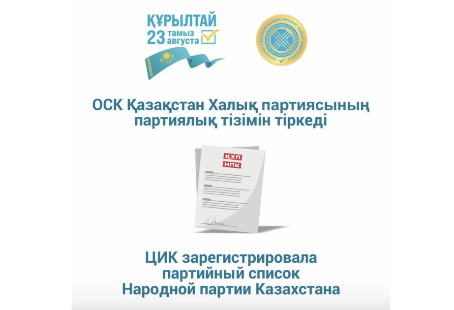 
ЦИК Казахстана зарегистрировала партийный список Народной партии Казахстана на выборы в Курултай