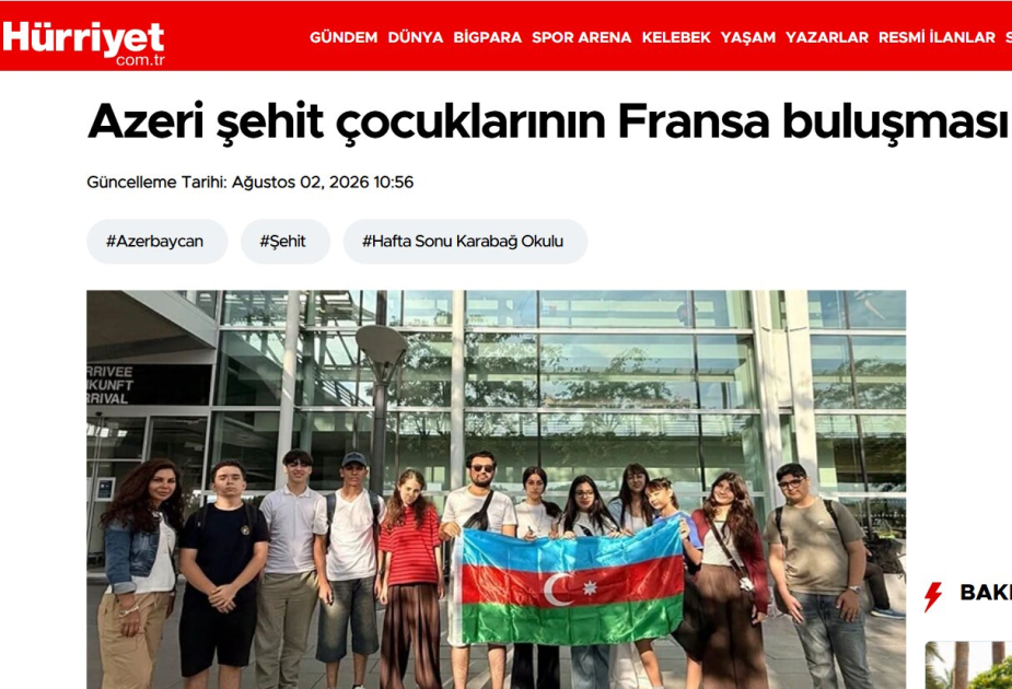 Hürriyet: Лагерь &laquo;Карабахские школы-побратимы&raquo; - возможность общения и налаживания контактов