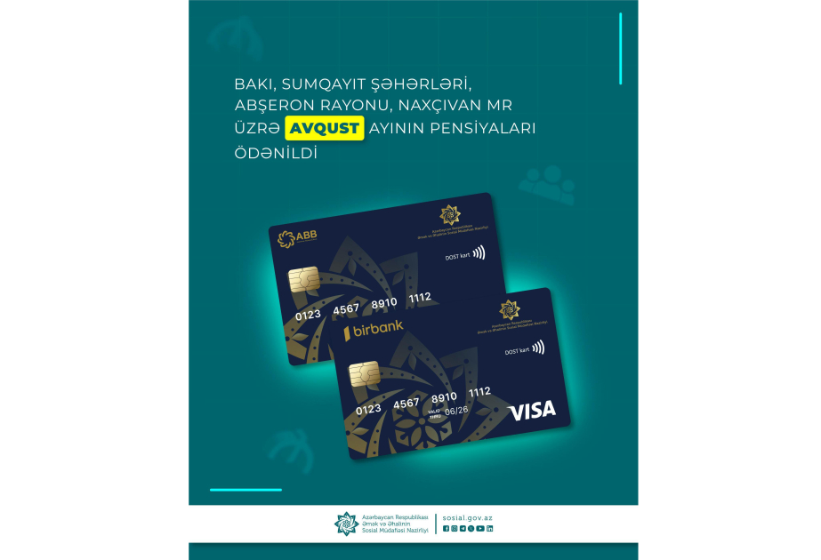 
Выплачены пенсии по Баку, Сумгайыту, Абшерону и Нахчывану за август