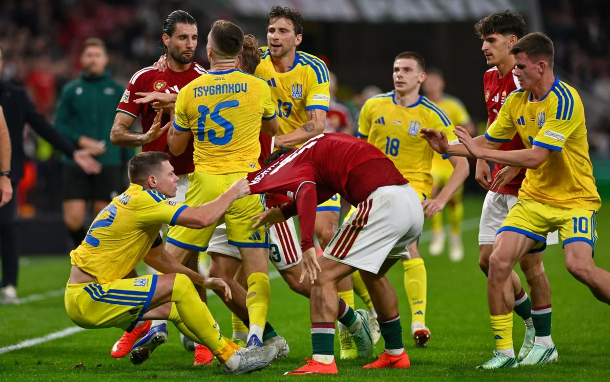 Футболисты сборных Венгрии и Украины устроили потасовку в матче Лиги наций