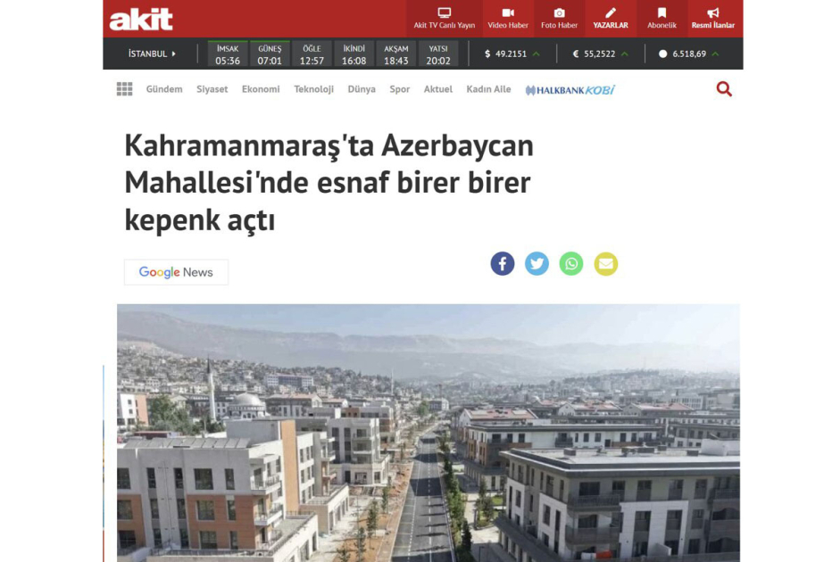 
СМИ: Жизнь в Азербайджанском квартале Кахраманмараша восстанавливается